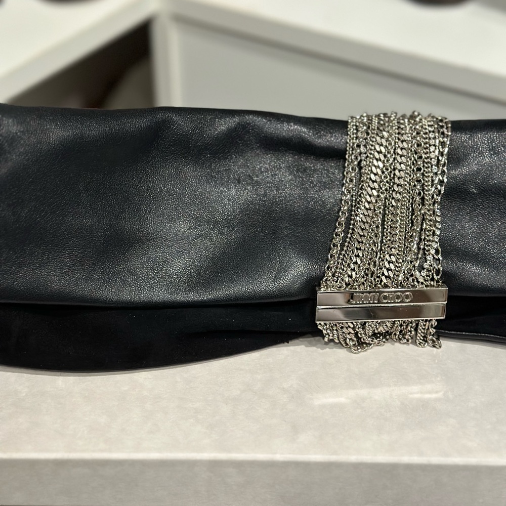 Jimmy Choo Black Leather and Suede Chandra Clutch